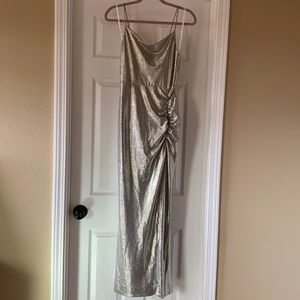 Silver slit leg dress